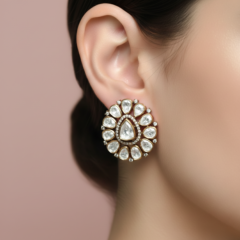 Kundan Polki Stud Earrings.