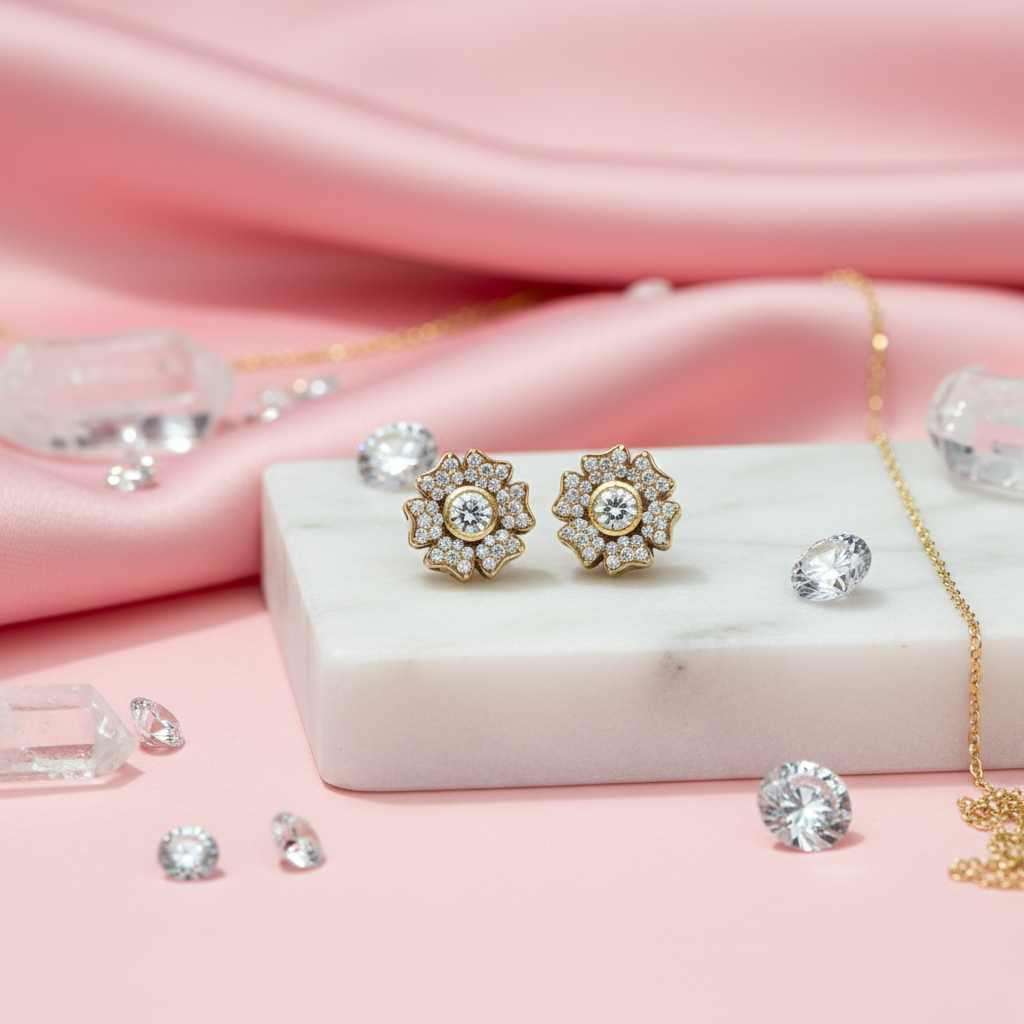 Diamond Floral Stud Earrings
