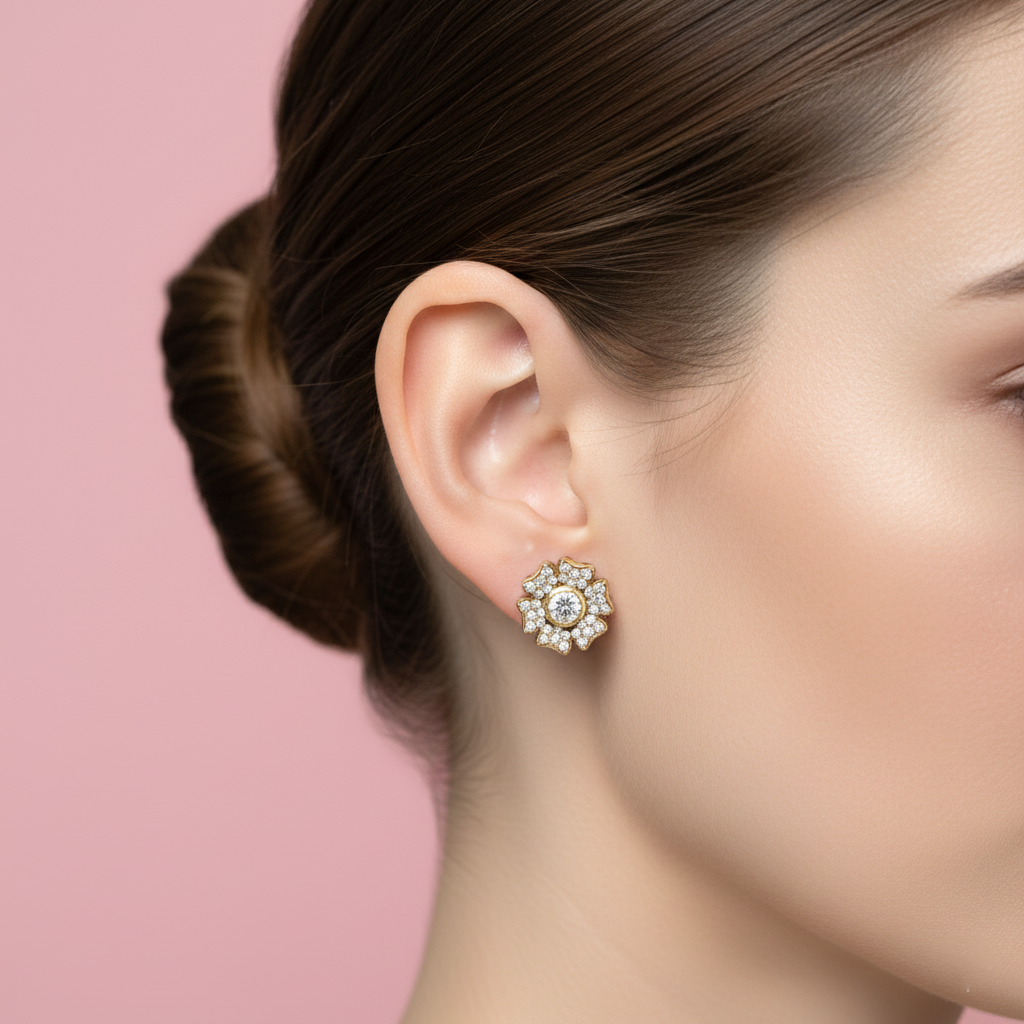 Diamond Floral Stud Earrings