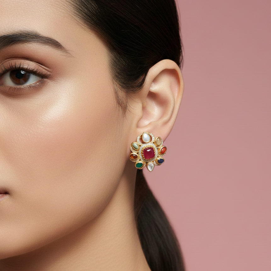 Navratna Floral Studs