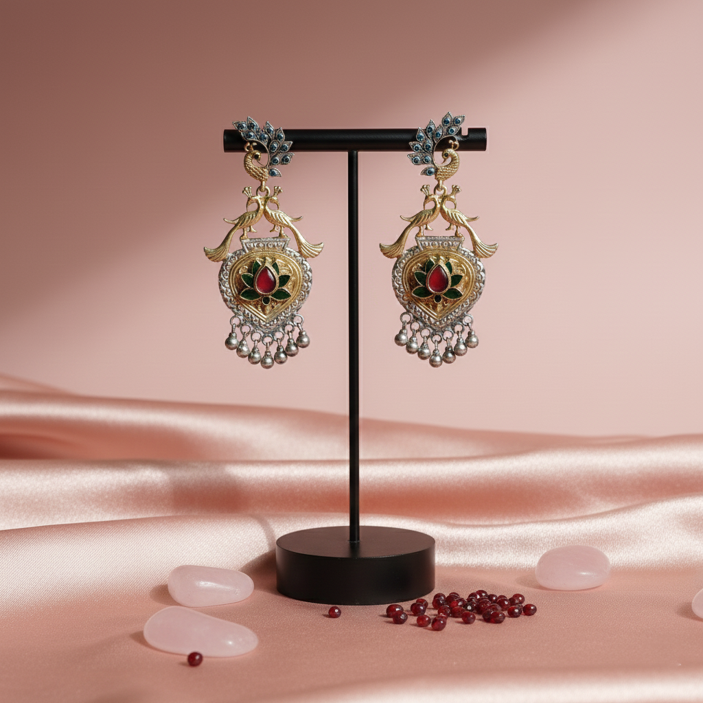 Peacock Lotus Earrings".