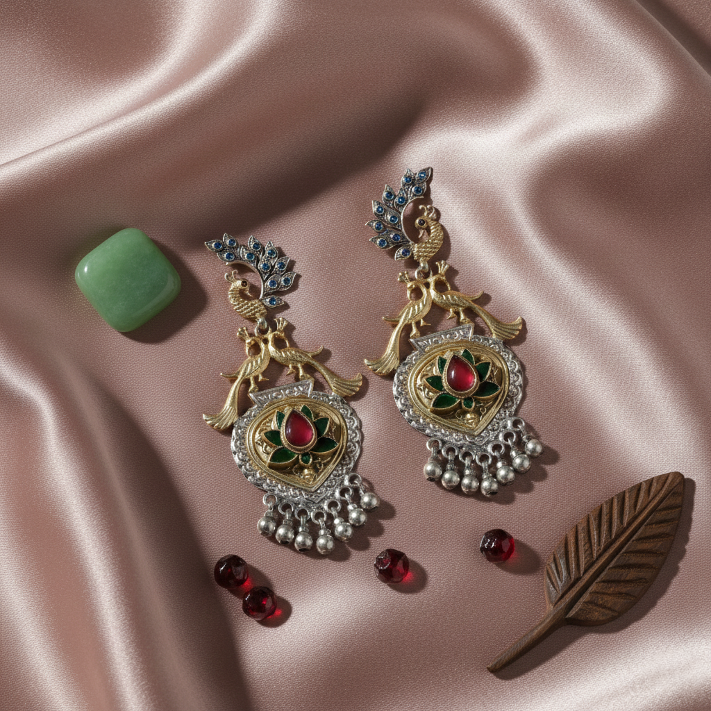 Peacock Lotus Earrings".