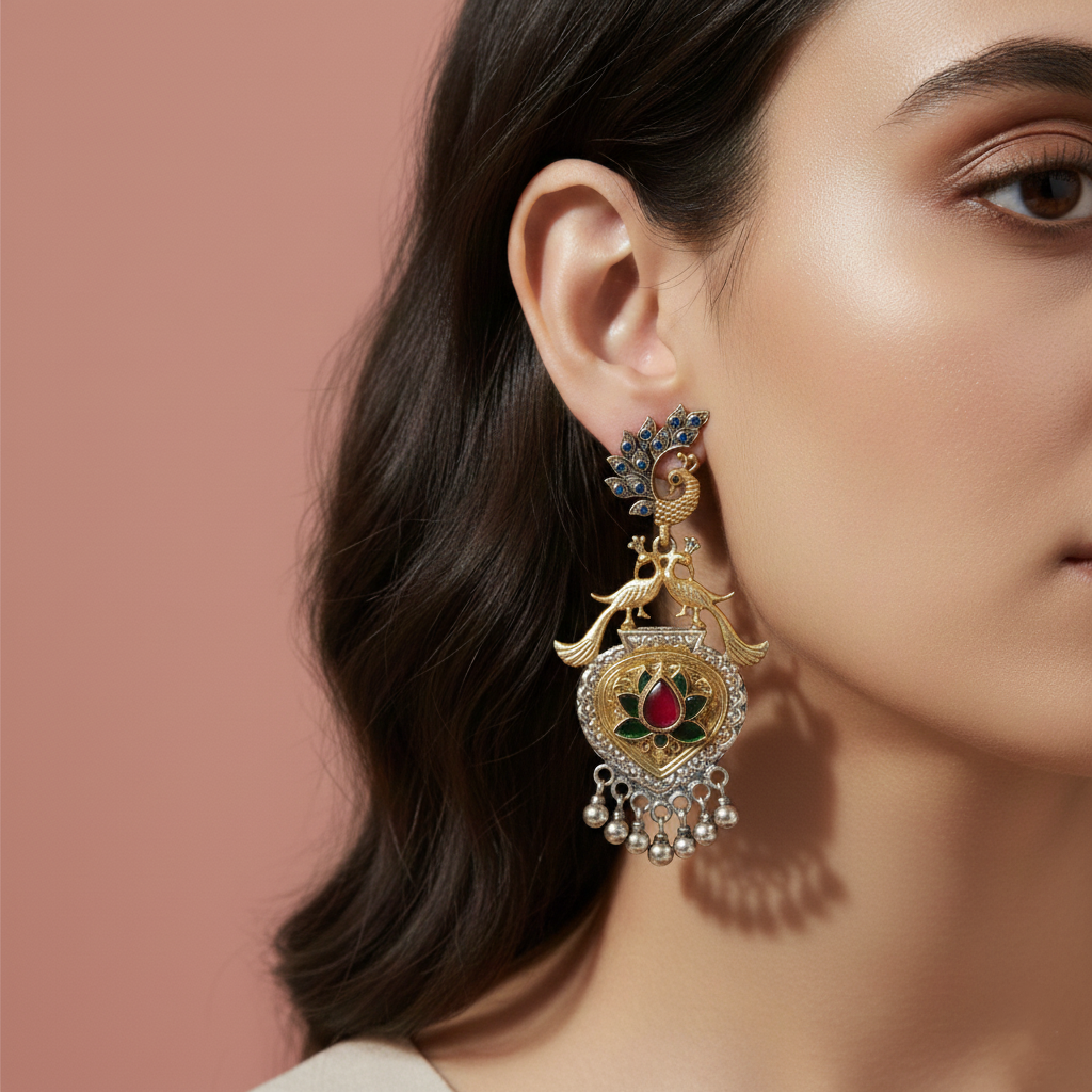 Peacock Lotus Earrings".