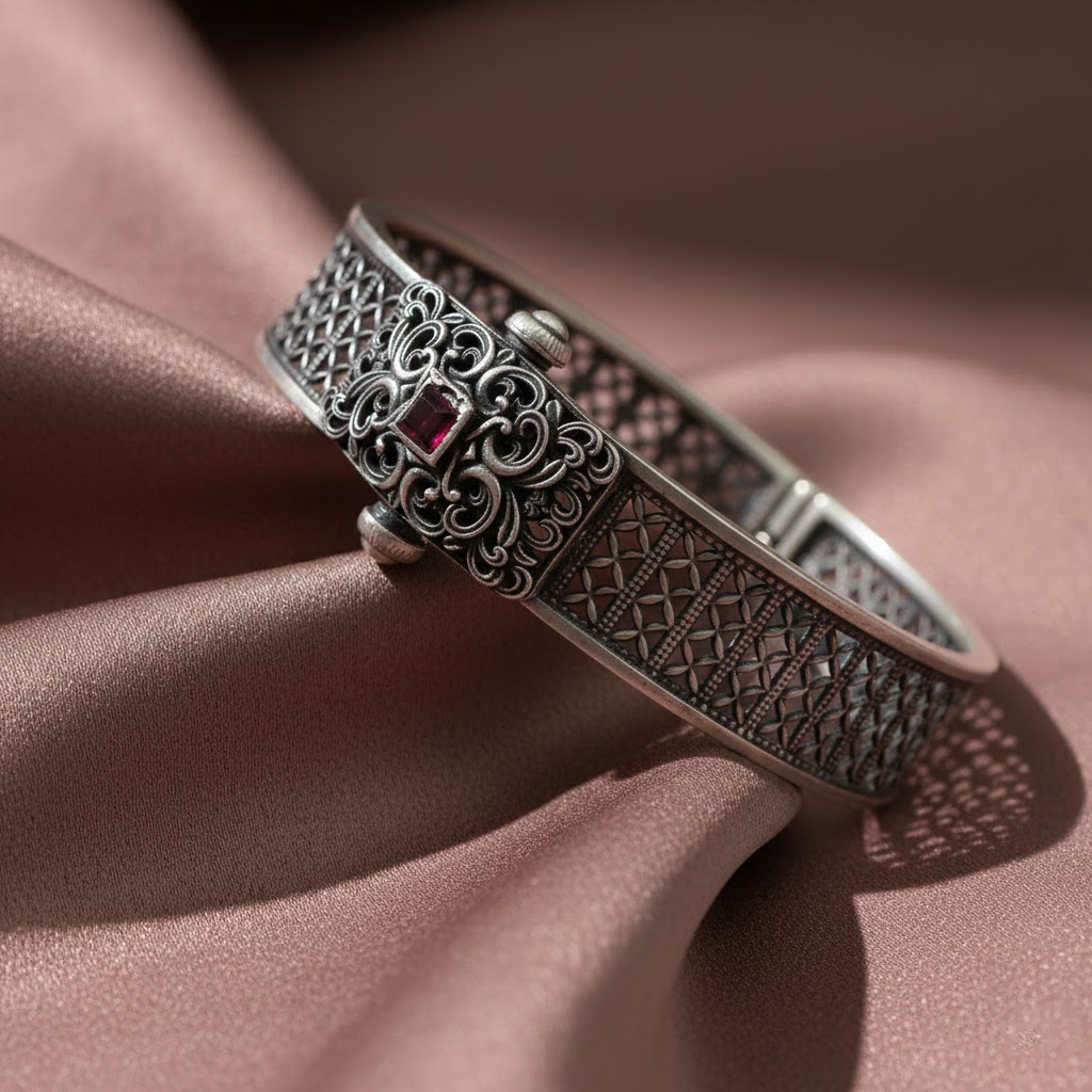 Silver Vintage Ruby Charm Cuff