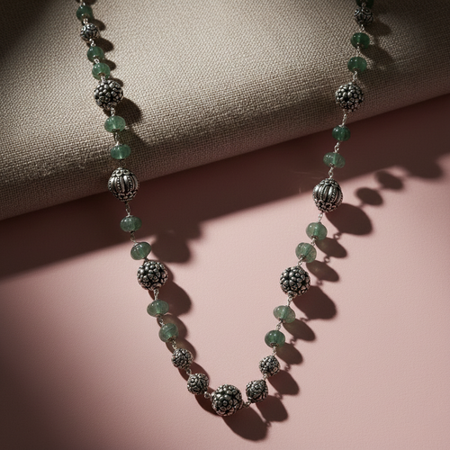 Jade‑Accent Oxidised Silver Chain