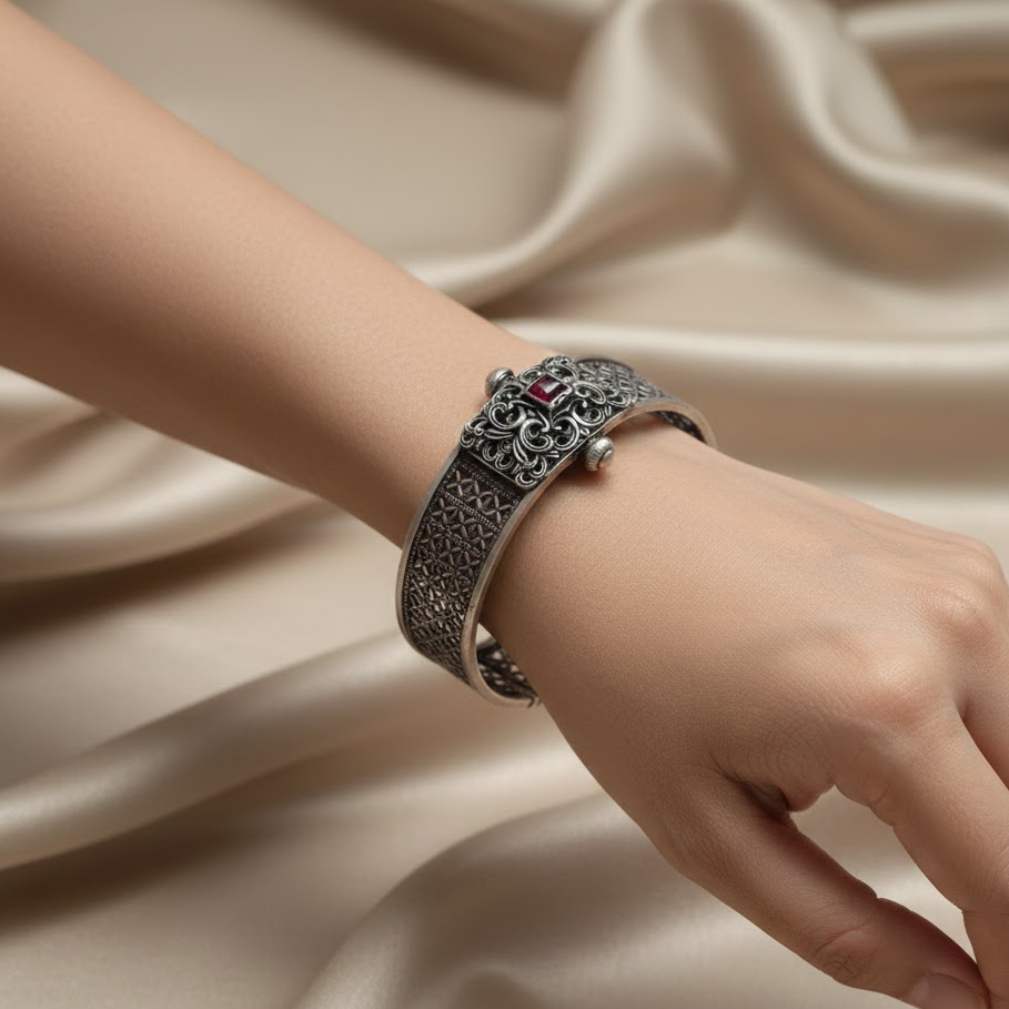 Silver Vintage Ruby Charm Cuff