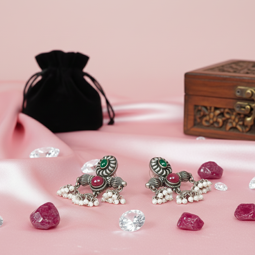 Ruby Stone Triple Jhumki