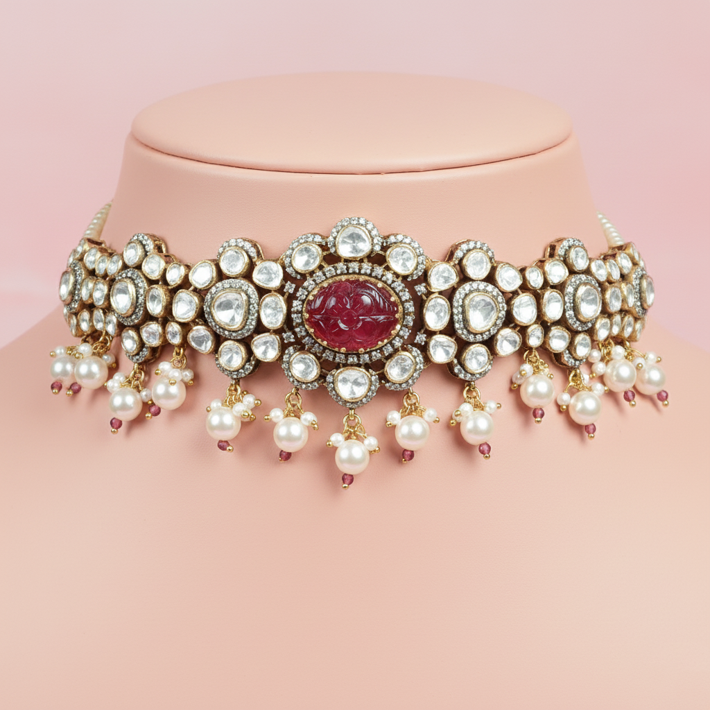 Ruby Regal Polki Choker Set