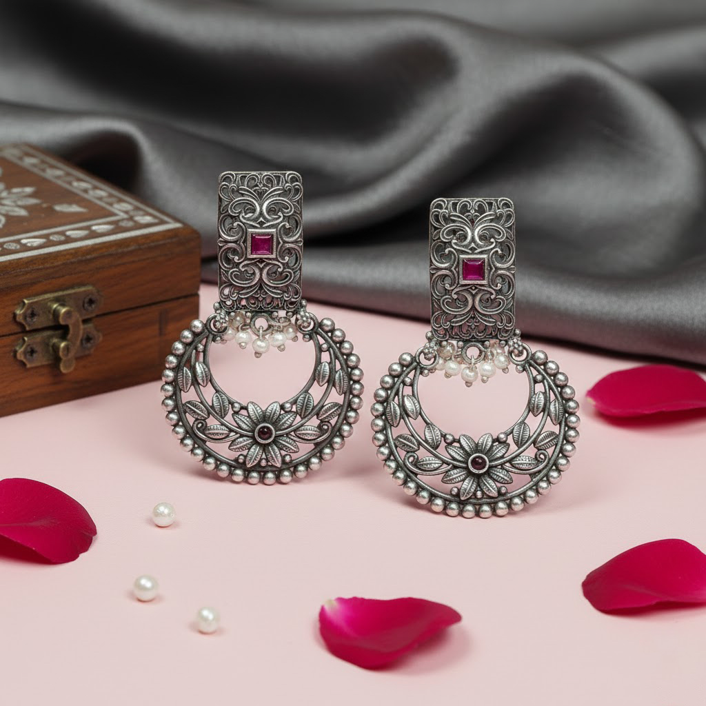 Oxidised Ruby Chandbaali