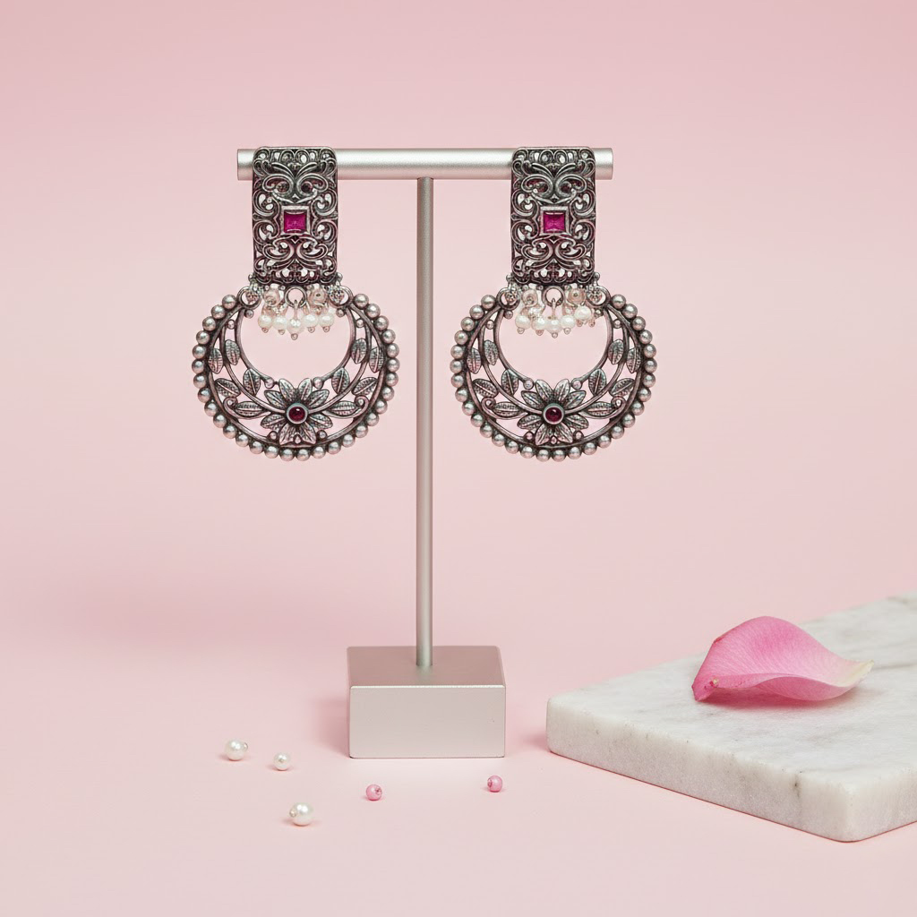 Oxidised Ruby Chandbaali