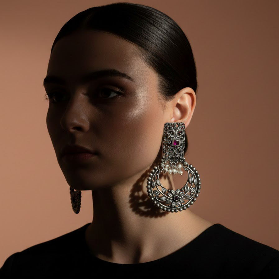 Oxidised Ruby Chandbaali