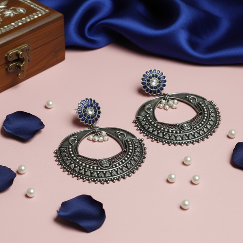 Royal Blue Oxidised Chandbali