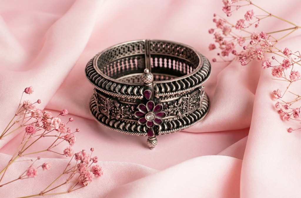 Midnight Bloom Oxidised Bangle
