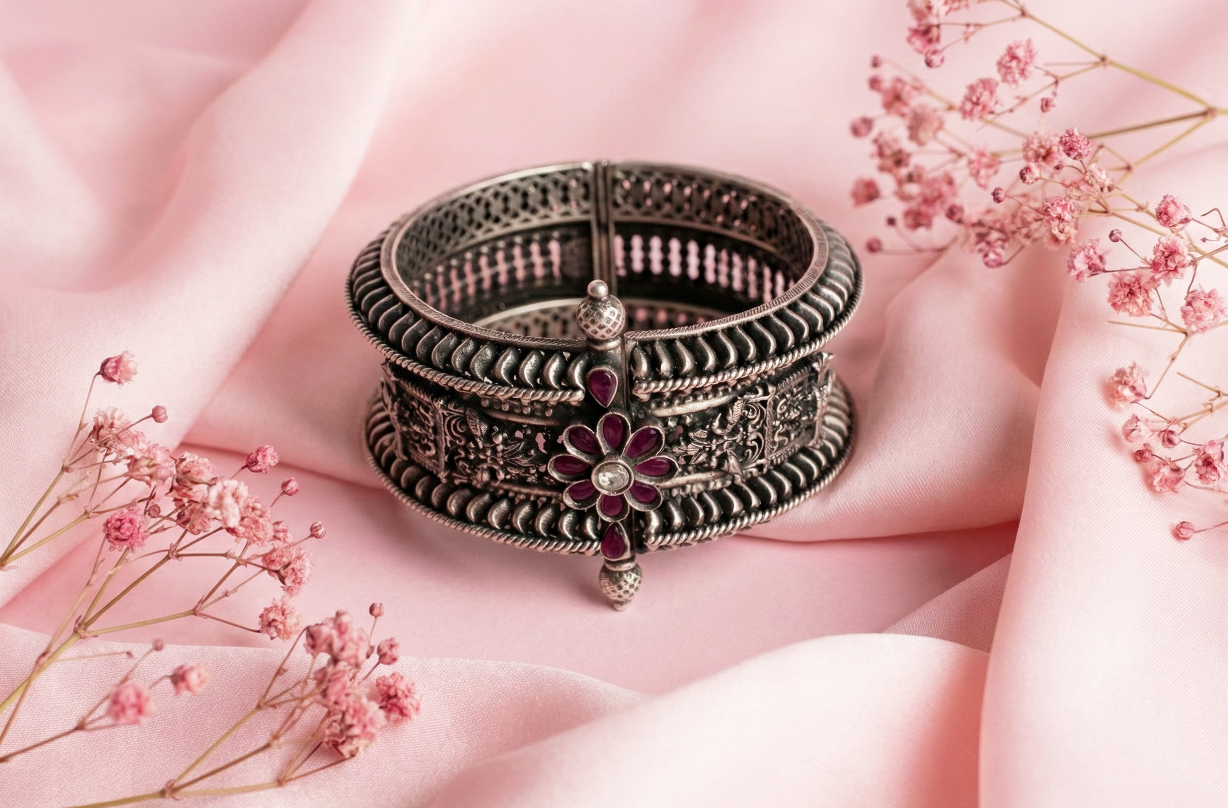 Midnight Bloom Oxidised Bangle