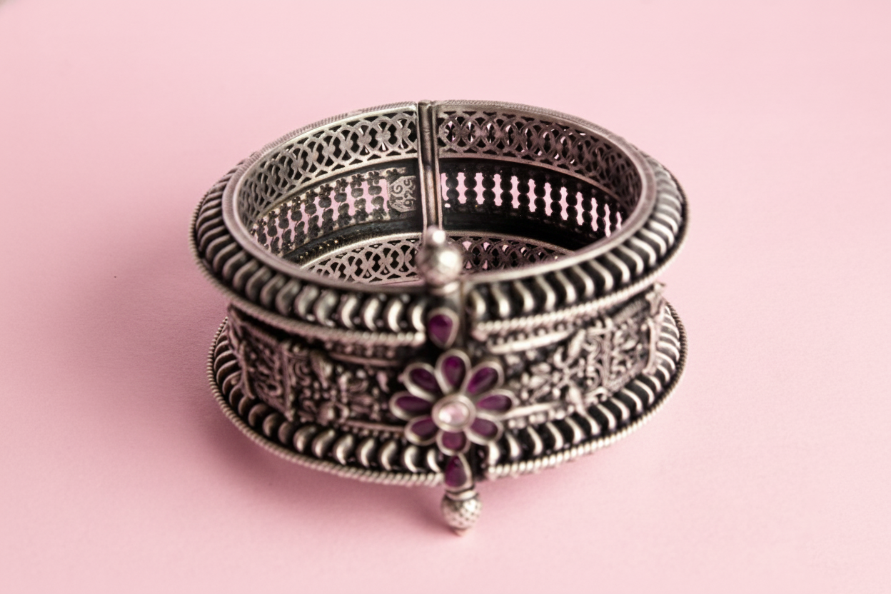 Midnight Bloom Oxidised Bangle