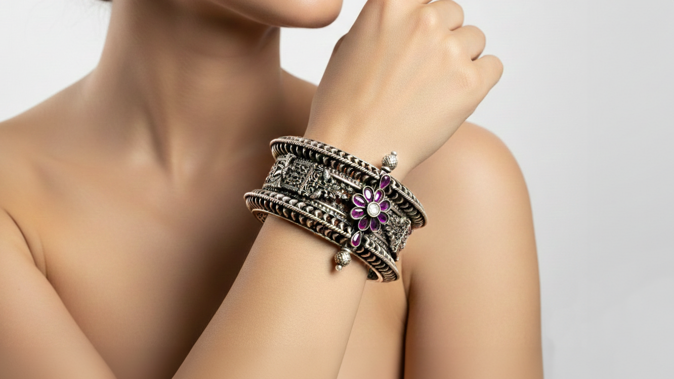 Midnight Bloom Oxidised Bangle