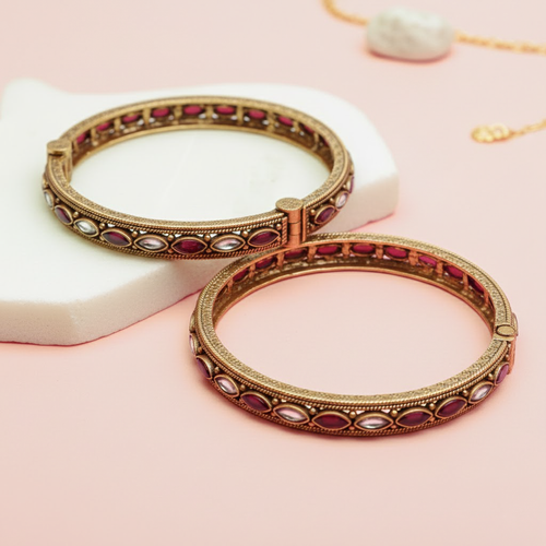 Rubellite-Kundan Elegance Bangle