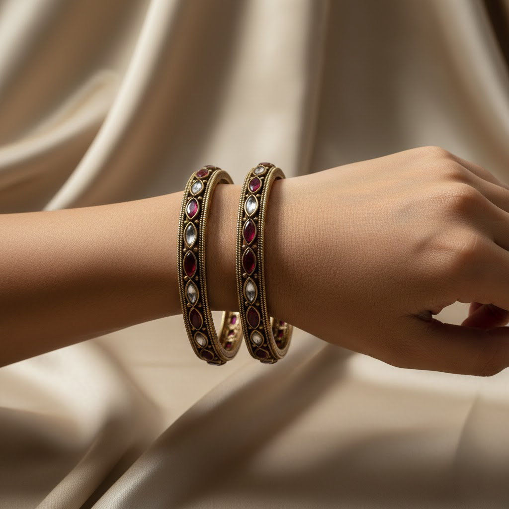 Ruby-Kundan Elegance Bangle