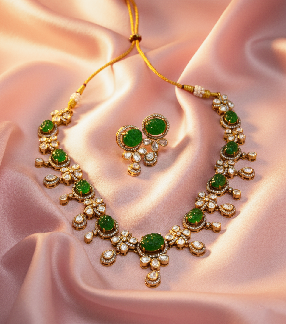 Emerald Noor Polki Necklace Set