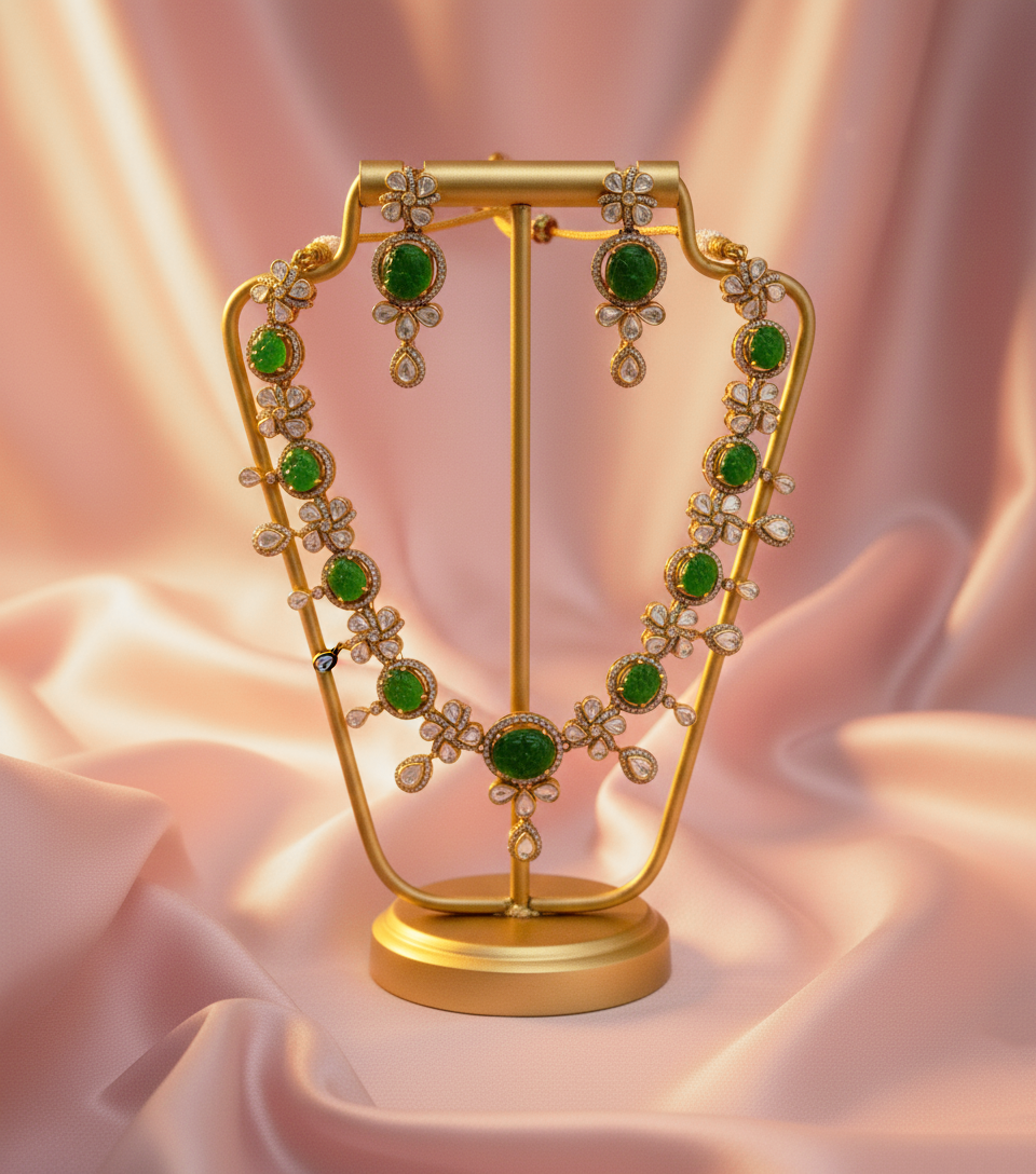 Emerald Noor Polki Necklace Set