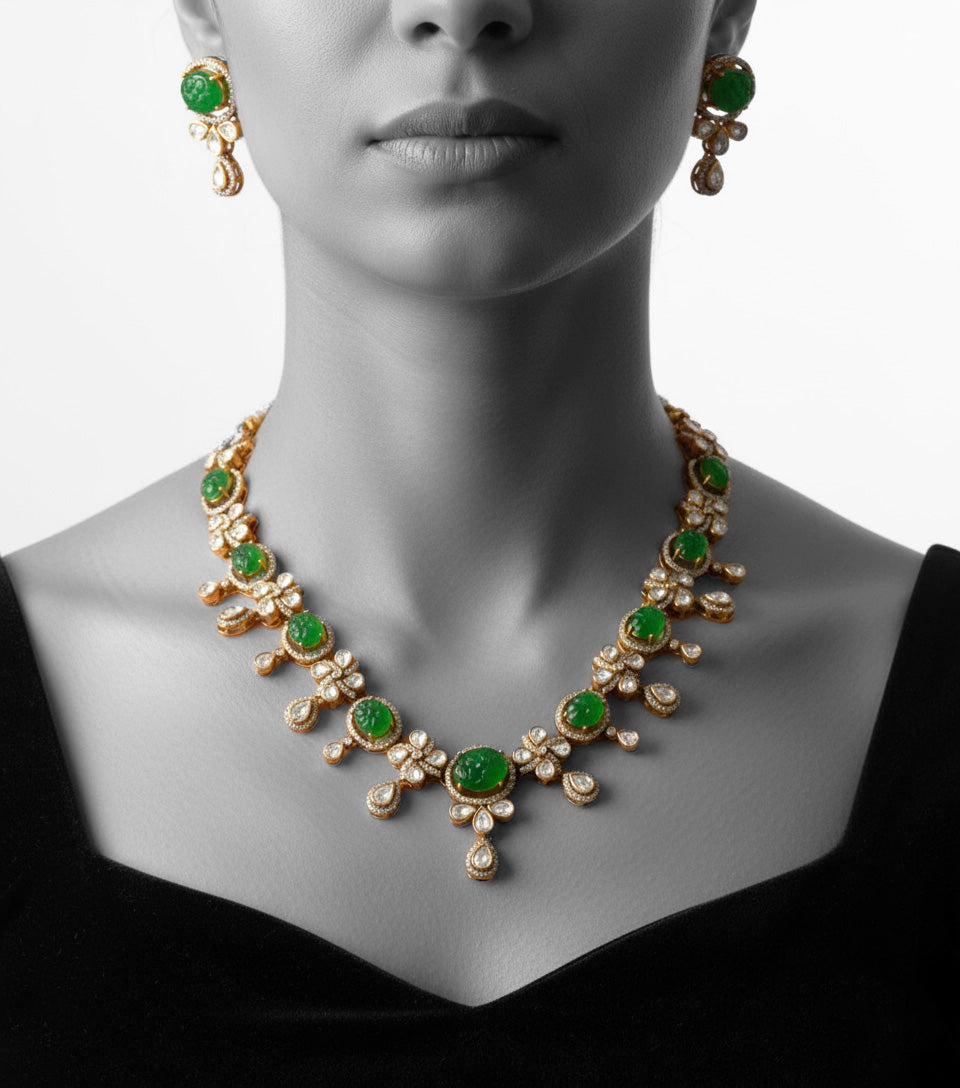 Emerald Noor Polki Necklace Set