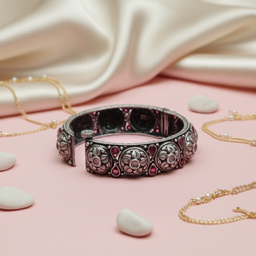 Silver Blossom Ruby Bracelet