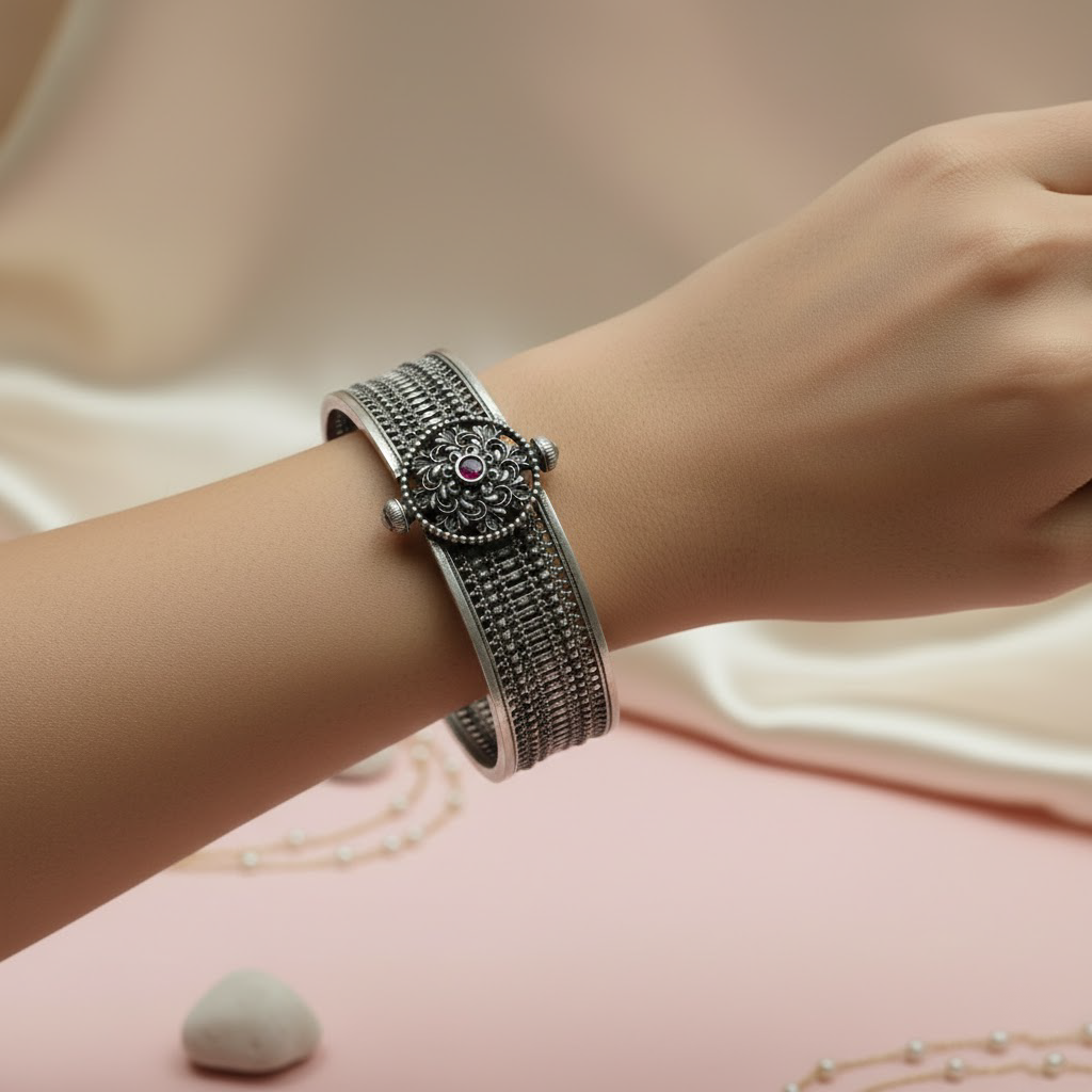 Velvet Rose Silver Bangle