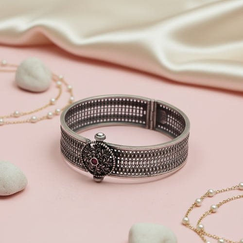 Velvet Rose Silver Bangle