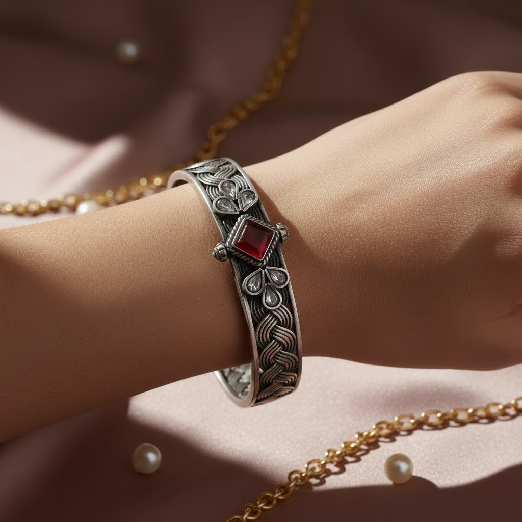 Ruby-Knot Floral Bangle