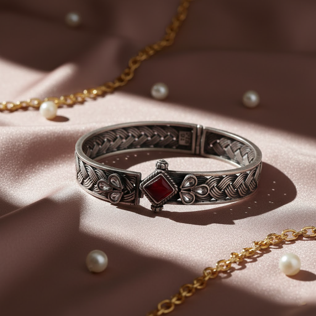 Ruby-Knot Floral Bangle