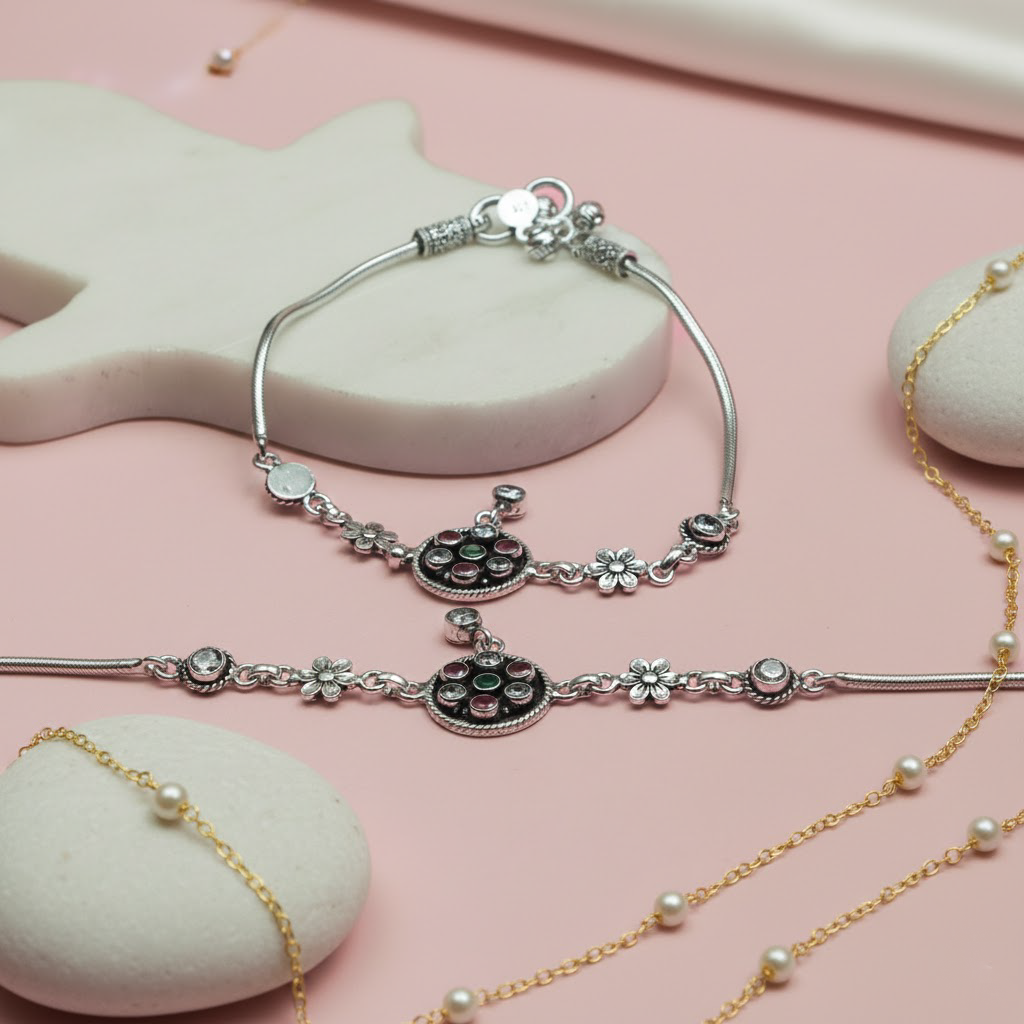 Silver Flower Charm Anklet