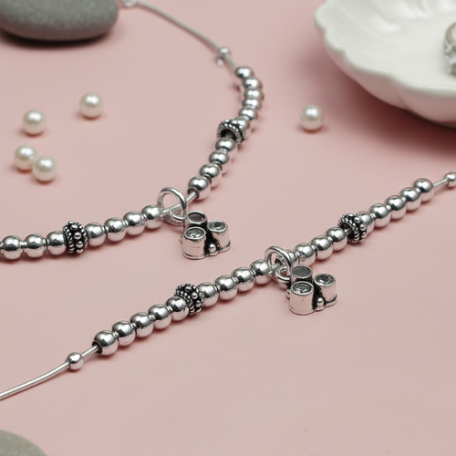 "Milan Silver Beaded Anklets".