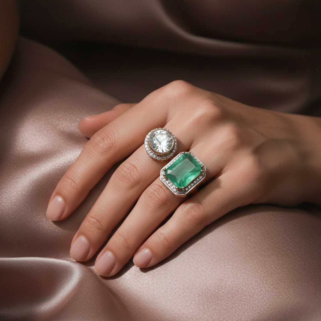 Silver Emerald-Cut Glam Ring