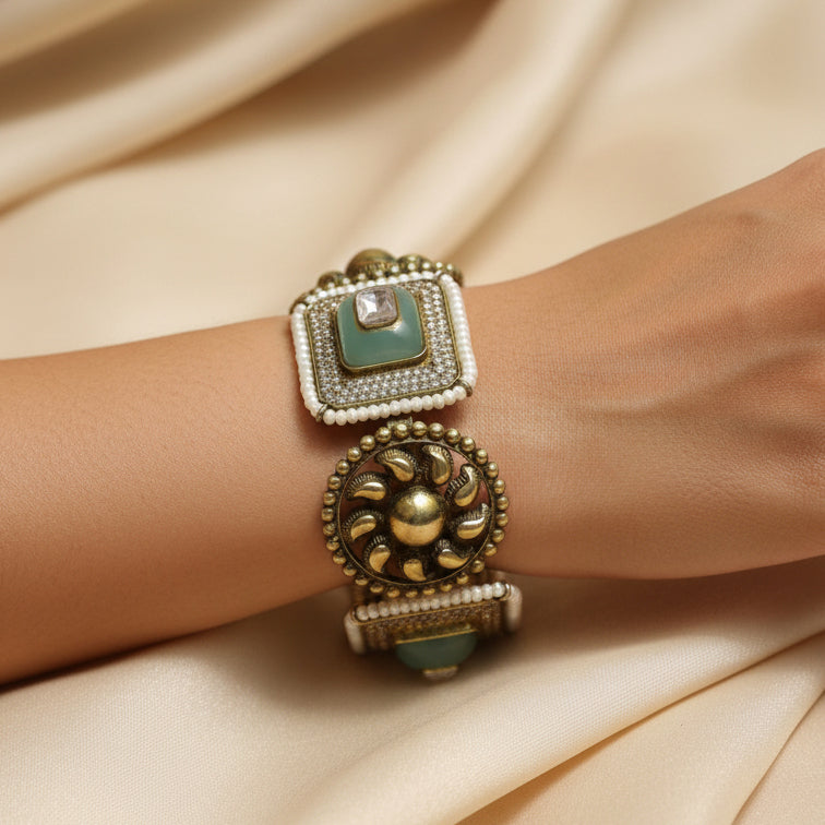 Emerald Elegance Panel Bangle