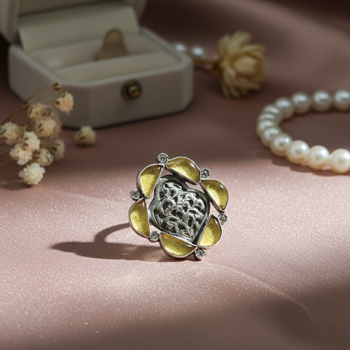 Silver Floral-Frame Cocktail Ring
