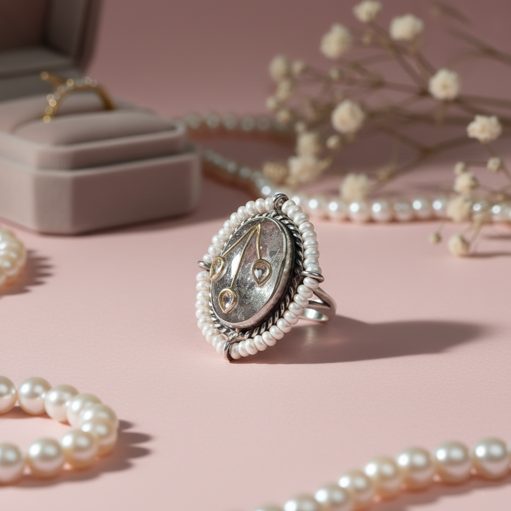 Pearl-Embraced Silver Statement Ring