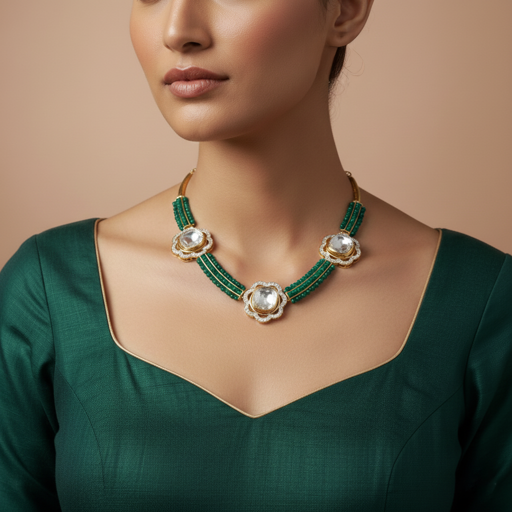 Emerald Whisper Polki Necklace
