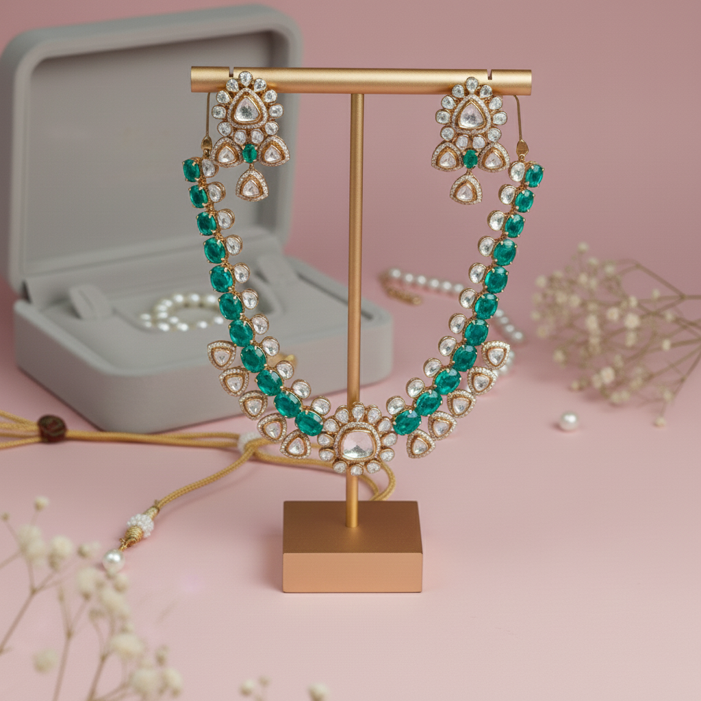 Regal Emerald Polki Choker Set.