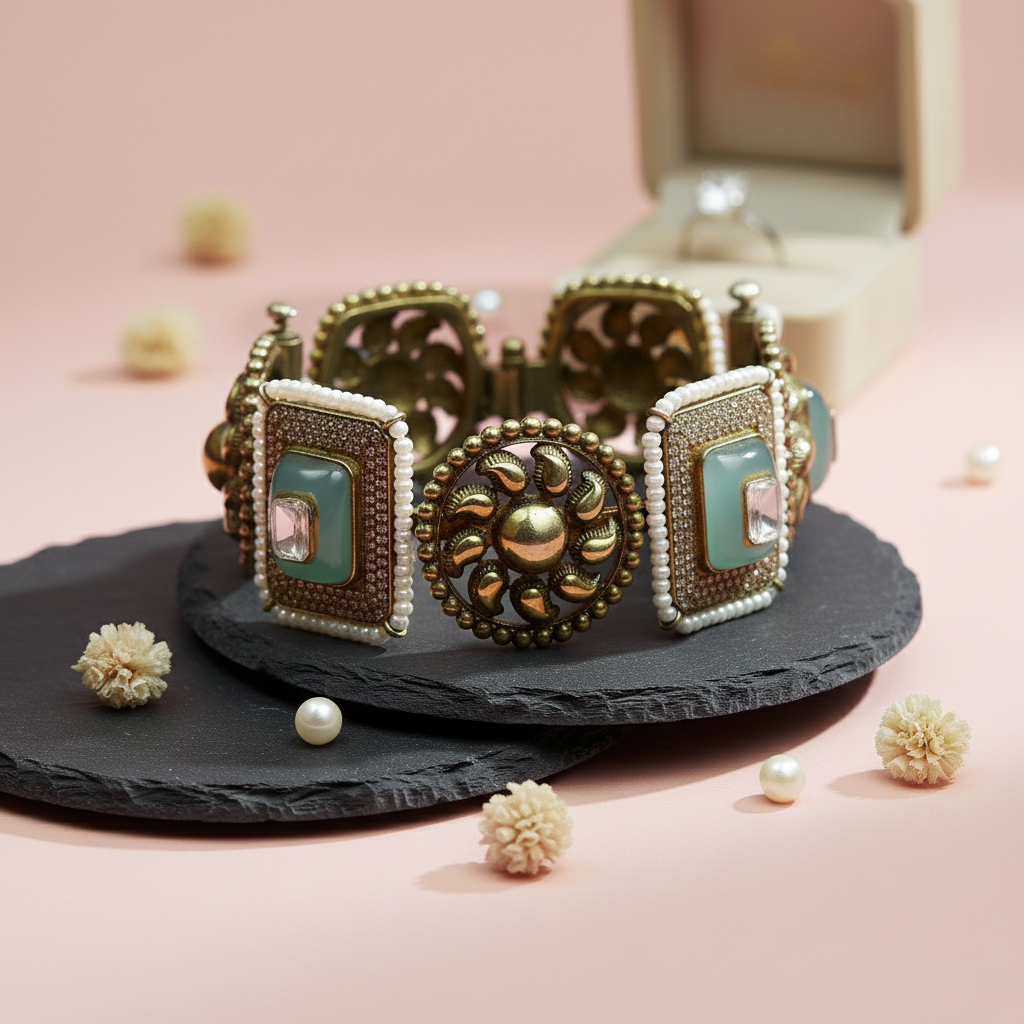 Emerald Elegance Panel Bangle