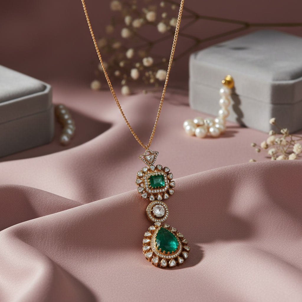 Emerald Elegance Double-Pendant Necklace