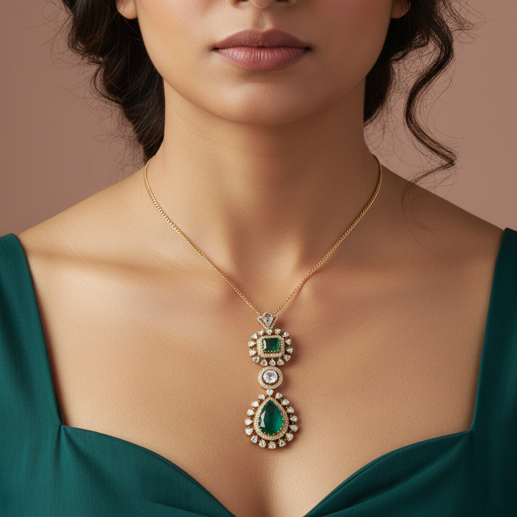Emerald Elegance Double-Pendant Necklace