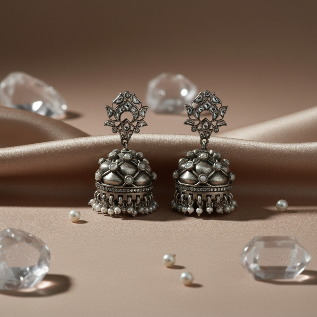 Silver Pearl Jhumka