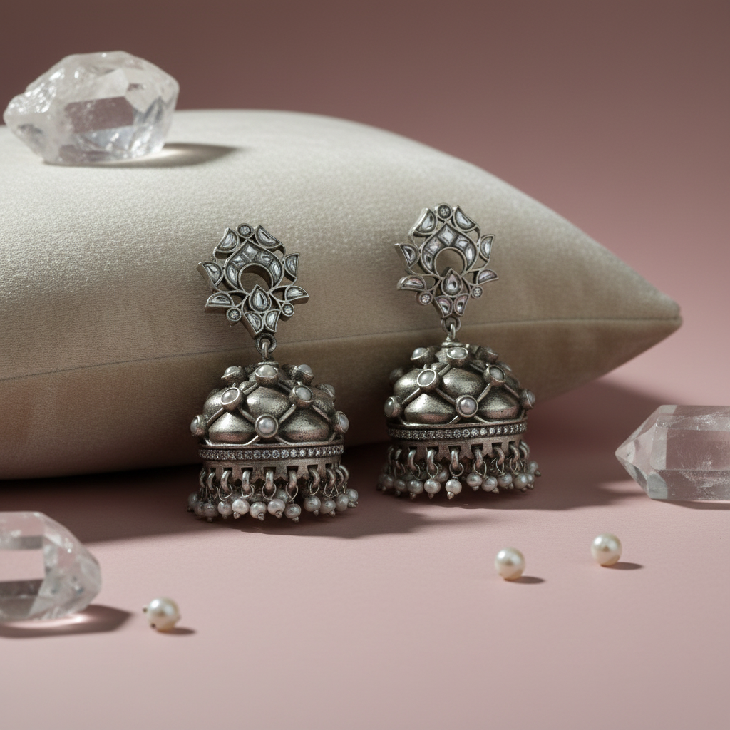 Silver Pearl Jhumka