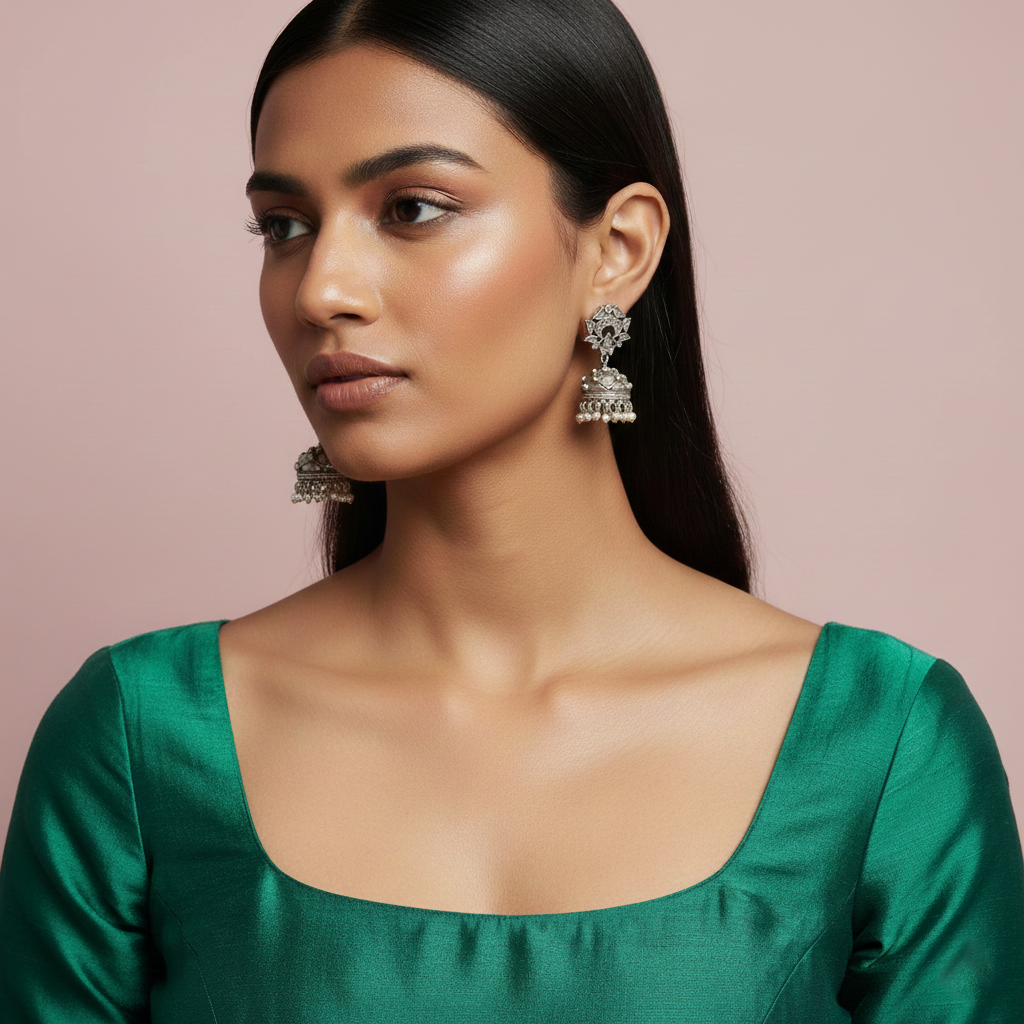 Silver Pearl Jhumka
