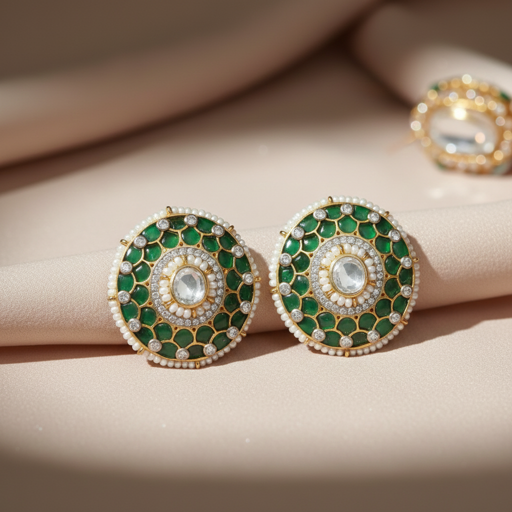 Emerald Pearl Polki Earrings