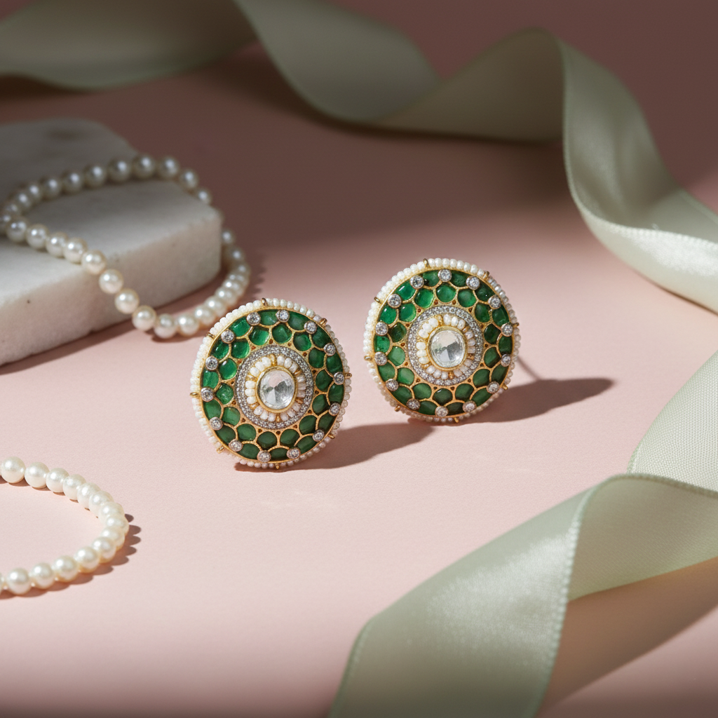 Emerald Pearl Polki Earrings