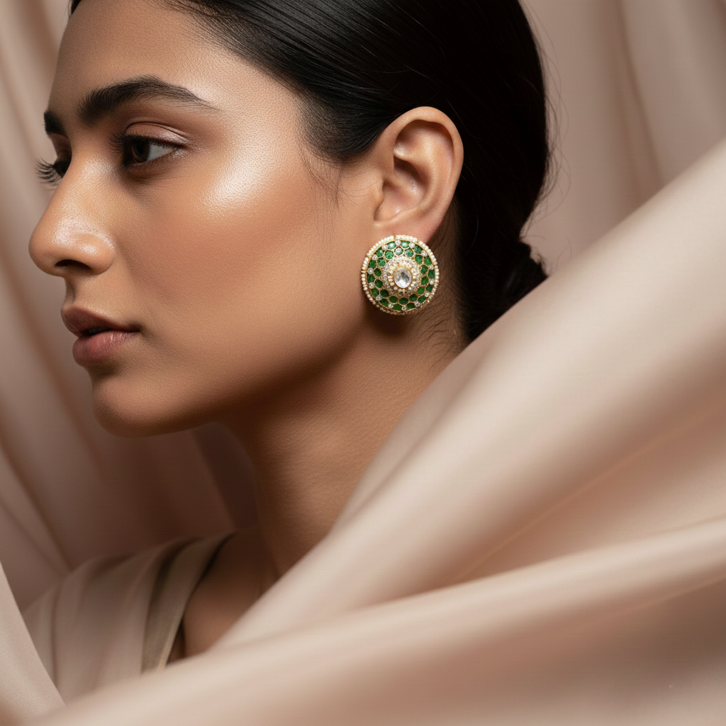 Emerald Pearl Polki Earrings