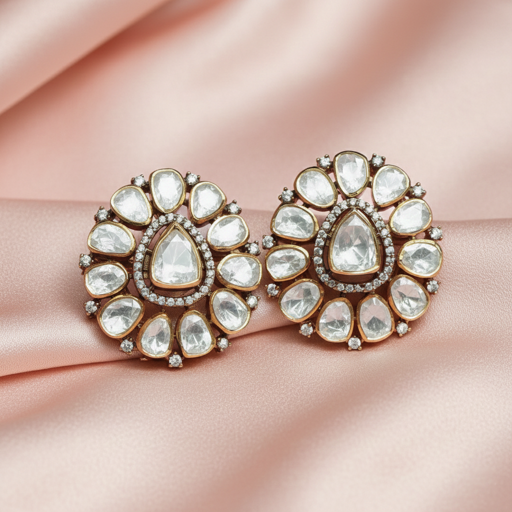 Kundan Polki Stud Earrings.