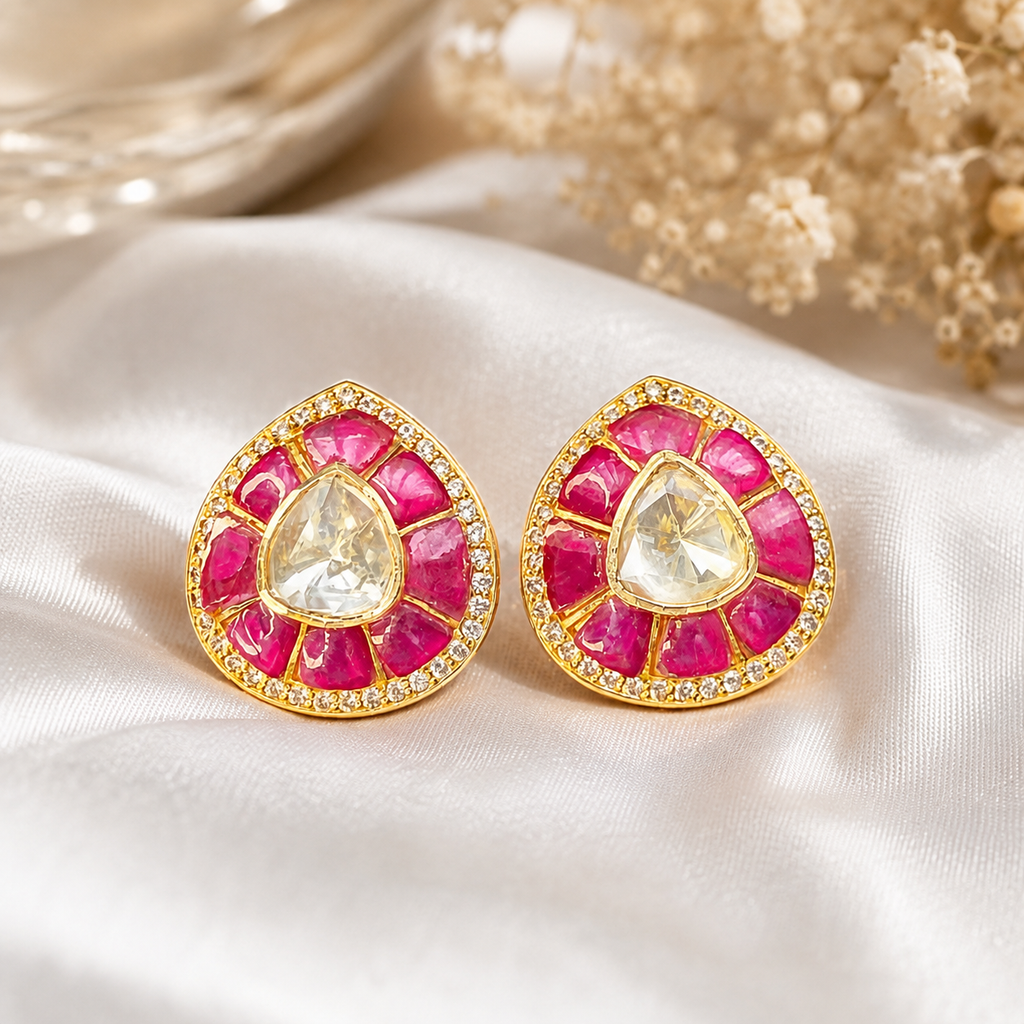 Ruby Teardrop Aura Studs
