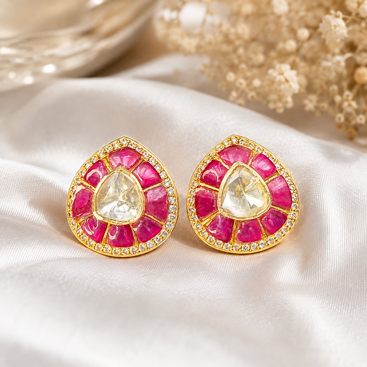 Ruby Teardrop Aura Studs